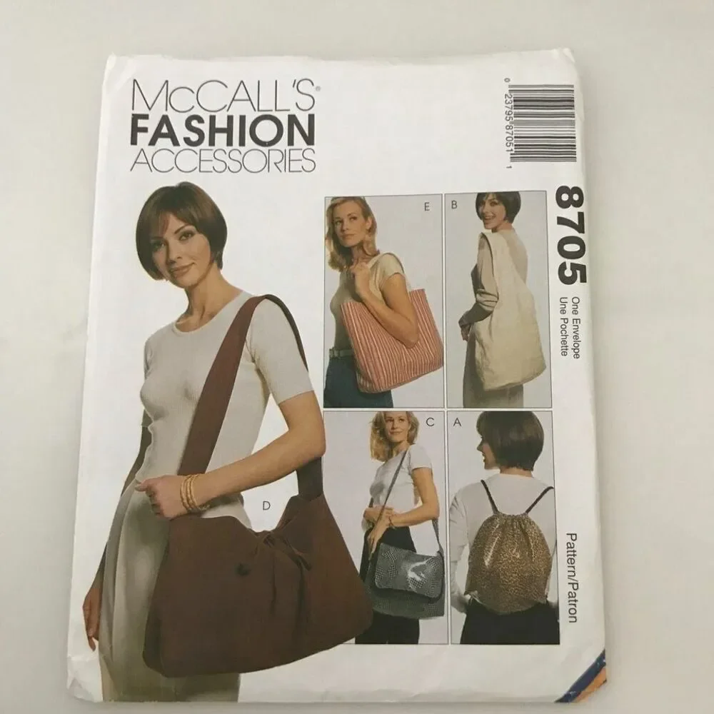 #8705 Mccalls accesories Bag tote, backpack sewing pattern